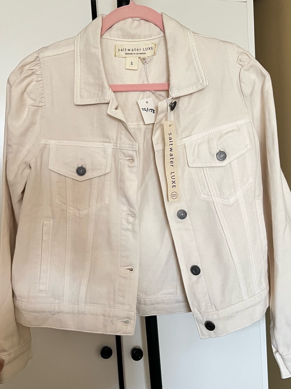 saltwater LUXE Cream Denim Trucker Jacket 100 % cotton